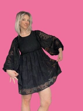 mi ami Black Mini Dress with Puff Detailing